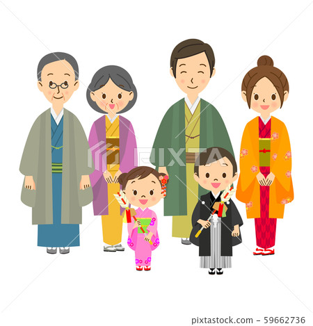 Three generation family in kimono 59662736
