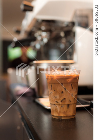 ice latte coffee in plastic glass ice latte coffee in plastic glass 59665333
