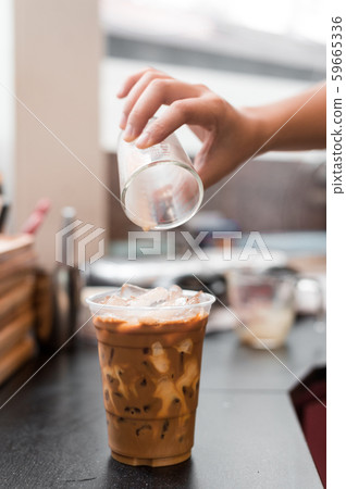 ice latte coffee in plastic glass ice latte coffee in plastic glass 59665336
