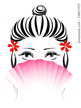 Woman face, hair style, folding fan - Stock Illustration [59667455] - PIXTA