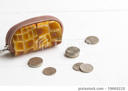 yellow wallet with coins small change arrangement flat lay style yellow wallet with coins small change arrangement flat lay style 59669228