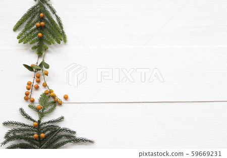 background texture christmas leaf arrangement flat lay postcard style 59669231