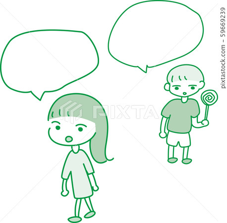 兩個孩子與氣球套裝，綠色糖果，漫畫觸摸，單詞，女孩，男孩，可愛，寬鬆 59669239