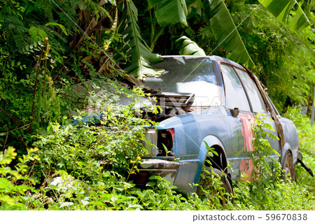 Bangkok, Thailand - September 29, 2019  : Old car on the road , Broken old car 59670838