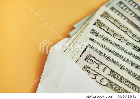 Close up Beautiful Dollars in the envelope on a 59671682
