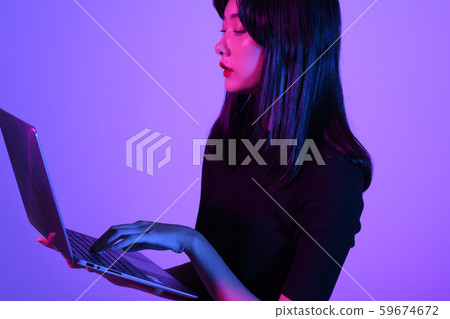 Female notebook computer neon color 59674672