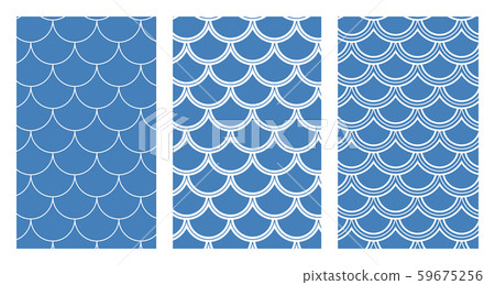 Set of blue fishscale pattern in decorative style 59675256
