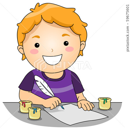 Kid Boy Quill Pen Colored Ink Illustration 59675601