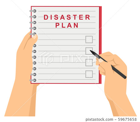 Hands Check Disaster Plan Illustration 59675658
