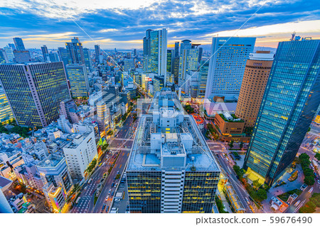 Osaka cityscape evening view towards Nishi Umeda 59676490