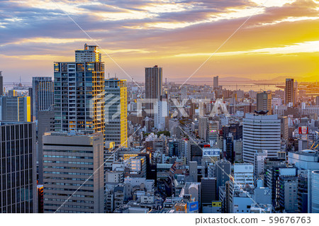 Osaka cityscape evening view towards Nishi Umeda Osaka cityscape evening view towards Nishi Umeda 59676763
