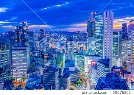 Osaka cityscape night view towards Nishi Umeda Osaka cityscape night view towards Nishi Umeda 59676861