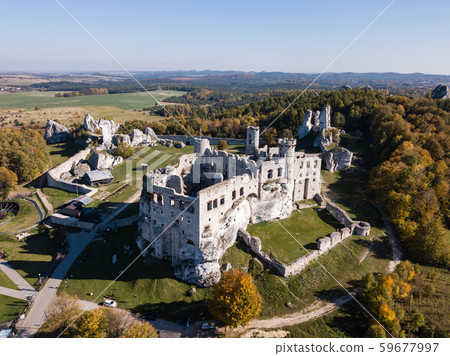 The ruins of medieval castle on the rock 59677997