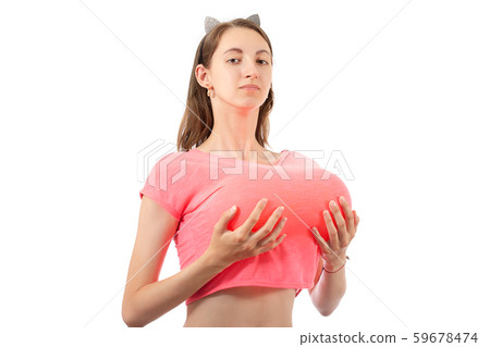 Woman With Large Breasts Stock Photo, Picture and Royalty Free