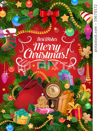 Christmas gifts and clock. Xmas garland Christmas gifts and clock. Xmas garland 59678572