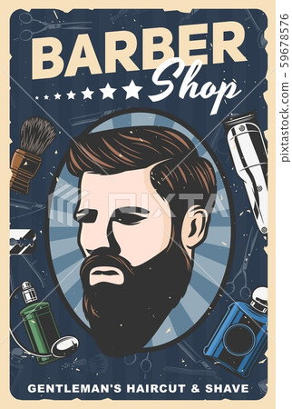 Man with beard, mustaches, barbershop razor, comb Man with beard, mustaches, barbershop razor, comb 59678576