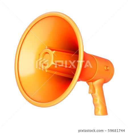 3D Rendering Orange Megaphone isolated on white background 3D Rendering Orange Megaphone isolated on white background 59681744