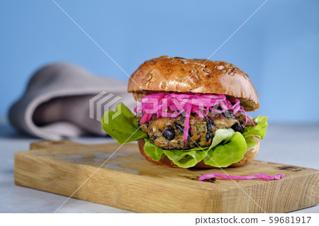 Veggie vegan portabello black bean chickpea burger 59681917