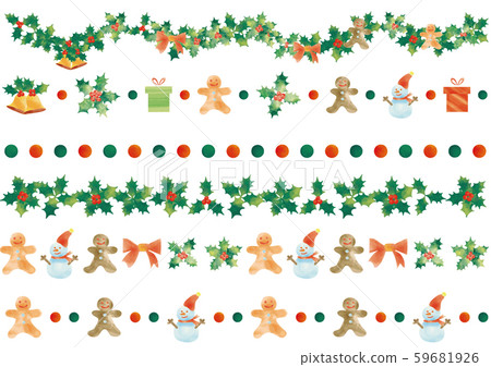 Watercolor style Christmas candy, bell, present, ginger cookies, snowman, dot line set Watercolor style Christmas candy, bell, present, ginger cookies, snowman, dot line set 59681926
