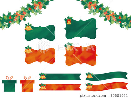 水彩風格聖誕節標題和藍色框架集 59681931