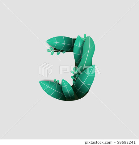 Letter J Paper Cut Style Design With Green Leaf Beautiful Ornament Handcraft White Background. Vector Stock Illustration 59682241