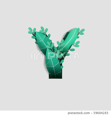 Letter Y Paper Cut Style Design With Green Leaf Beautiful Ornament Handcraft White Background. Vector Stock Illustration Letter Y Paper Cut Style Design With Green Leaf Beautiful Ornament Handcraft White Background. Vector Stock Illustration 59684283