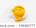 Organic freshness Orange fruit slice and peel taste sweet and sour in white tissue paper after ate on isolate white background 59686777