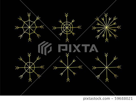 Vector doodle set of gold glitter snow flakes 59688021