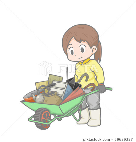 Illustration of a Woman Pushing a Unicycle 59689357