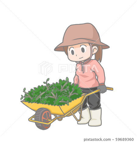 一個女人推獨輪車的插圖 59689360