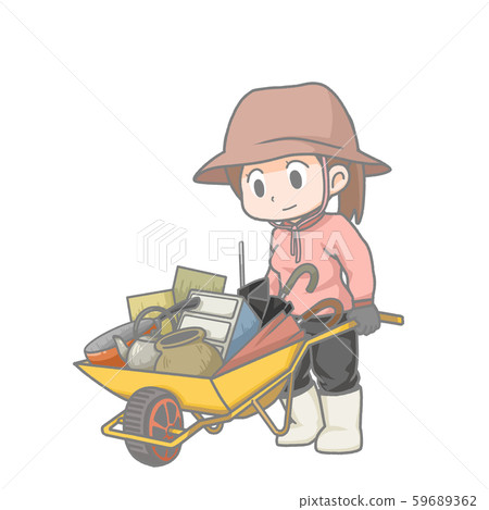Illustration of a Woman Pushing a Unicycle 59689362