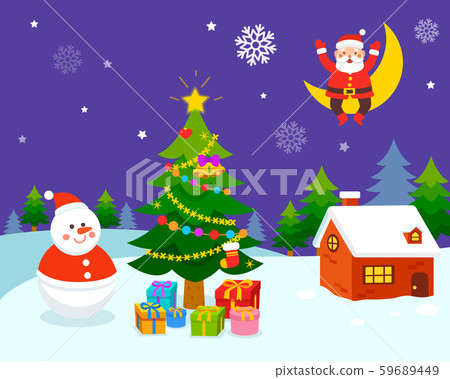 Illustration, christmas, santa, snowman 59689449