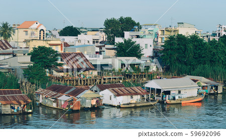 Floating houses on Mekong River Floating houses on Mekong River 59692096