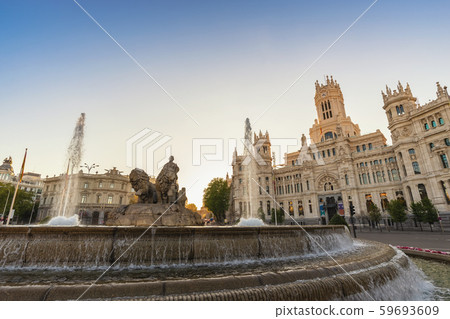 Madrid Spain, sunrise city skyline at Cibeles Fountain Town Square 59693609
