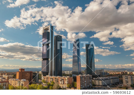 Madrid Spain, sunset city skyline at financial district center with four towers Madrid Spain, sunset city skyline at financial district center with four towers 59693612