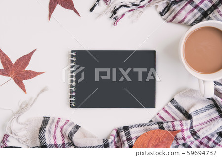Empty notebook with cup of coffee and dried autumn Empty notebook with cup of coffee and dried autumn 59694732
