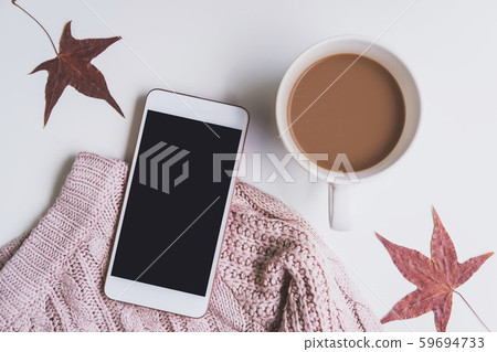 Empty screen smartphone with cup of coffee and Empty screen smartphone with cup of coffee and 59694733