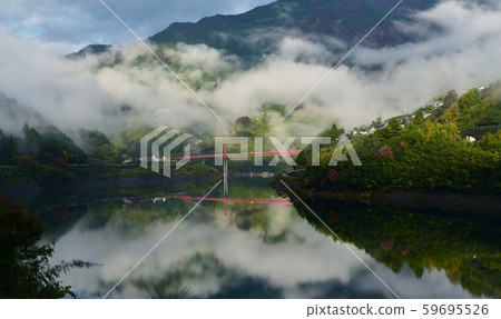 Nitogawa-cho, Kochi Prefecture Oto dam lake and fog Nitogawa-cho, Kochi Prefecture Oto dam lake and fog 59695526