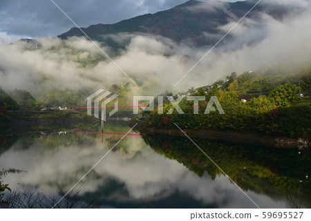Nitogawa-cho, Kochi Prefecture Oto dam lake and fog 59695527