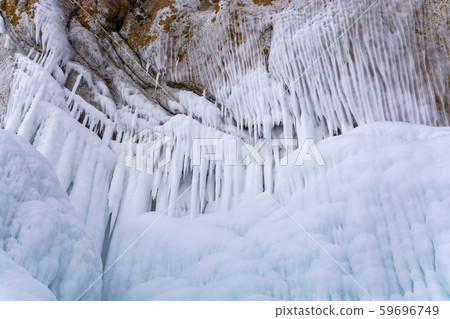 Rock cliff with ice in Lake Baikal, Russia Rock cliff with ice in Lake Baikal, Russia 59696749