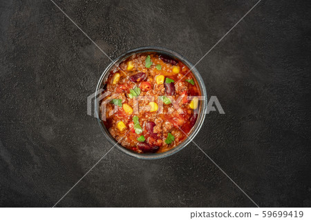 Chili con carne, a Mexican stew with beans, ground 59699419