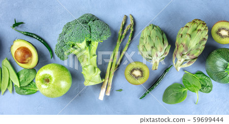 Green food panoramic overhead shot, fruit and 59699444