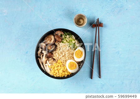 Ramen. Soba noodles with eggs, shiitake mushrooms, 59699449