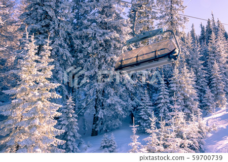 Empty Cabin of a Ski Lift against the Background Empty Cabin of a Ski Lift against the Background 59700739