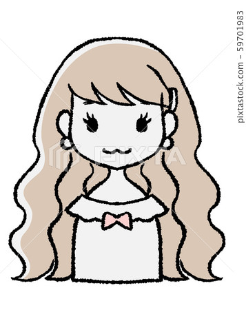 Young woman simple hand drawn icon Long wave hair girl 59701983