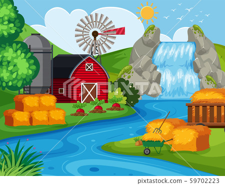 Farm land with waterfall Farm land with waterfall 59702223