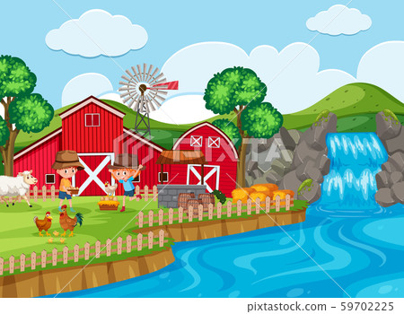 farm scene with waterfall 59702225