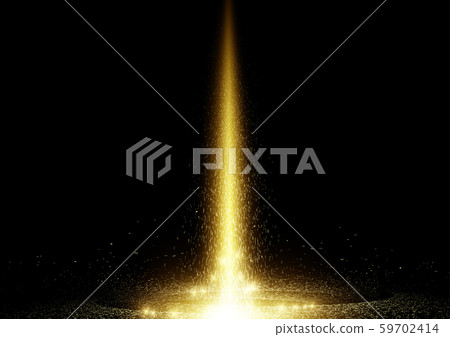 Falling gold glitter sparkle dust particles light beam on black background 59702414