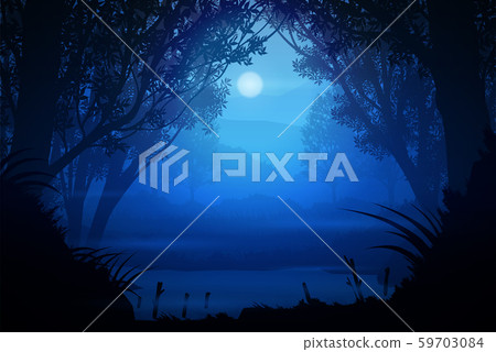 Natural forest Mountains and streams  Sunrise and sunset Light moon Landscape wallpaper Illustration vector style Colorful tone background 59703084