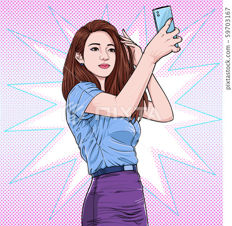 Pretty girl A beautiful woman posed for herself... - Stock Illustration  [59703167] - PIXTA